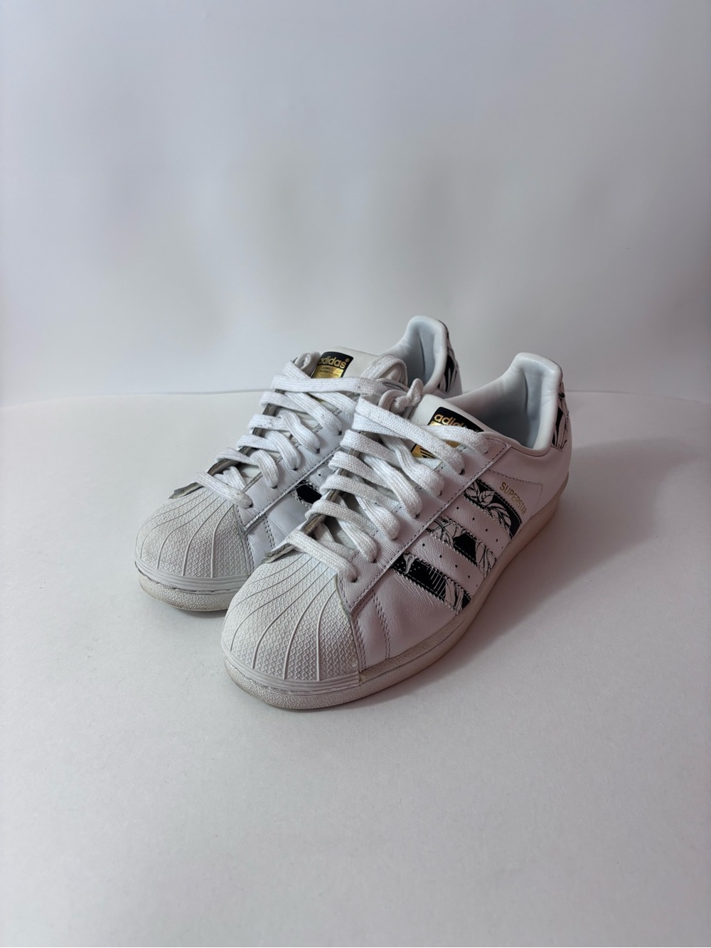 Adidas Superstar Floral Paisley Sneakers Womens Size 9 White Black Low Top Shoes